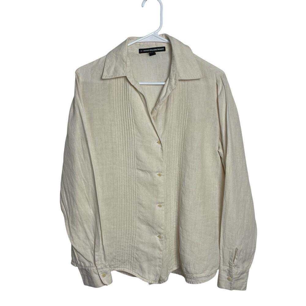 Company Ellen Tracy Womens Silk Blend Shirt 8‎ Oatmeal Long Sleeve Collared Top